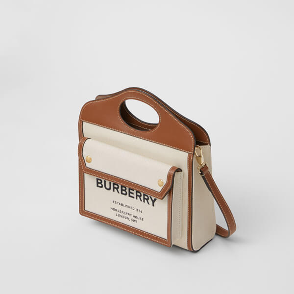 2020SS BURBERRY(バーバリー ポケットバッグ コピー)ミディアム ツートン キャンバス&レザーバッグ